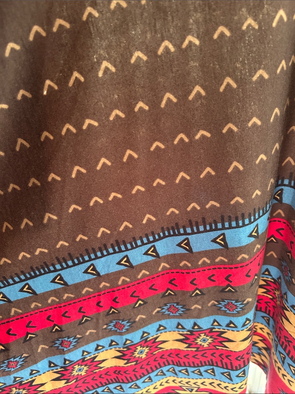 LuLaRoe Brown Midi Dress with Colorful Tribal Hem - Picture 4 of 5